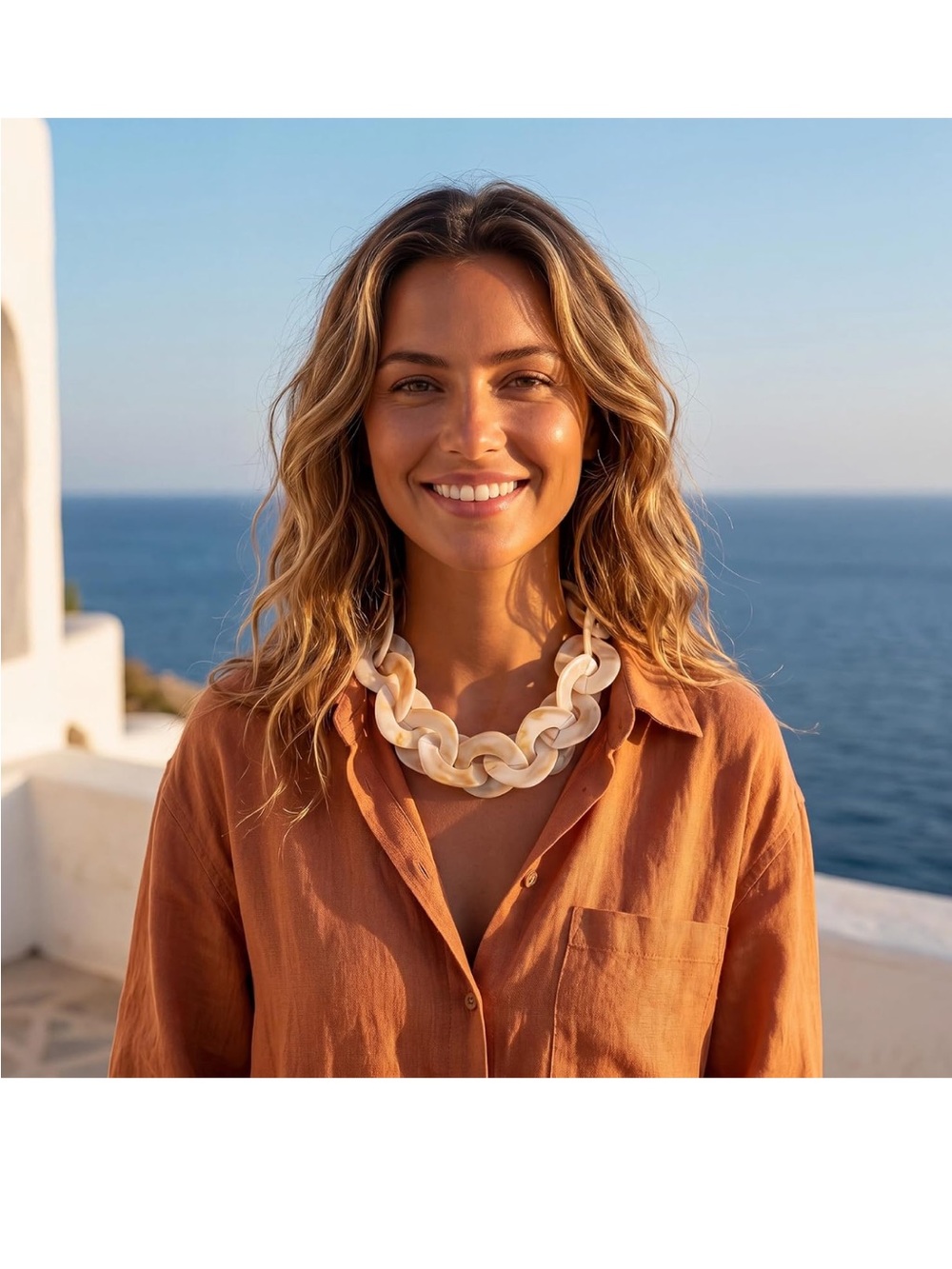 Chunky Cream Link Necklace - Women Jewelry